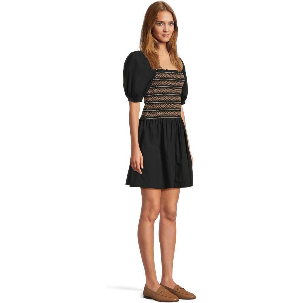 Madewell Poplin Puff-Sleeve Mini Dress Jet Black Size Small NWT Cottagecore